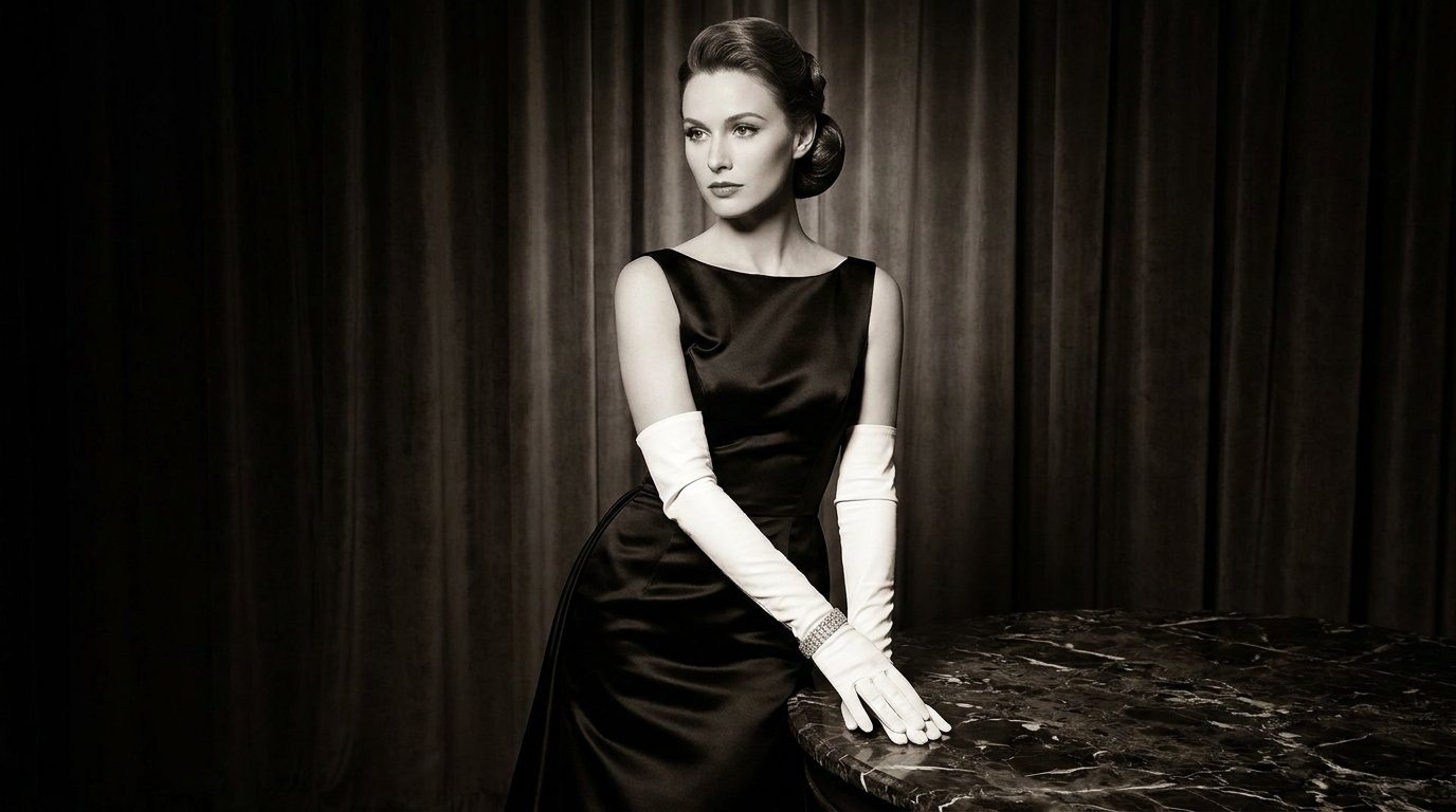 Woman with opera gloves wearing a VÉRELLE diamond bracelet Woman with opera gloves wearing a VÉRELLE diamond bracelet